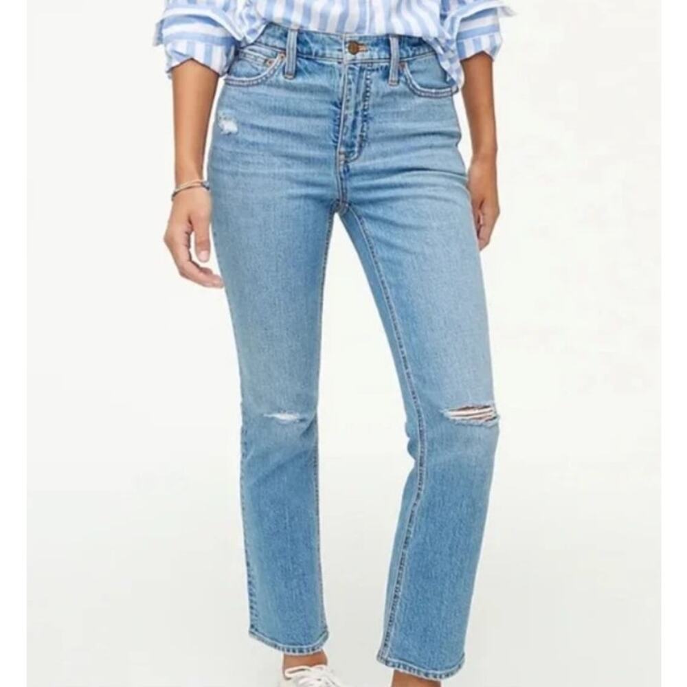 J. Crew Womens Mid Rise Flare Crop Jeans Distressed Med Wash BO748 SP23 27 - Picture 11 of 11